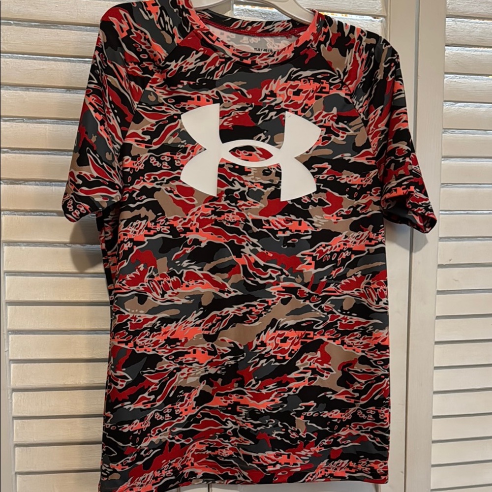 Under Armour Red and Black Camo Kids Shirt